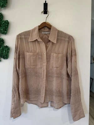 Blusa Chelsea Flor Crochet Para Mujer Seda Manga Larga Botón Rosa Polvoriento Boho Foto 1 de 4