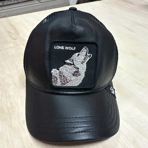 Goorin Bros The Farm Animal Trucker Navy Leather LONE WOLF PACK BOSS Snapback - Picture 1 of 5