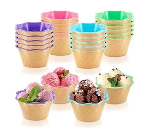 TOFLEN Confezione 12 Ciotole Gelato in Plastica con Cucchiai - COMPLEANNO, FESTA, BAMBINI - Foto 1 di 1