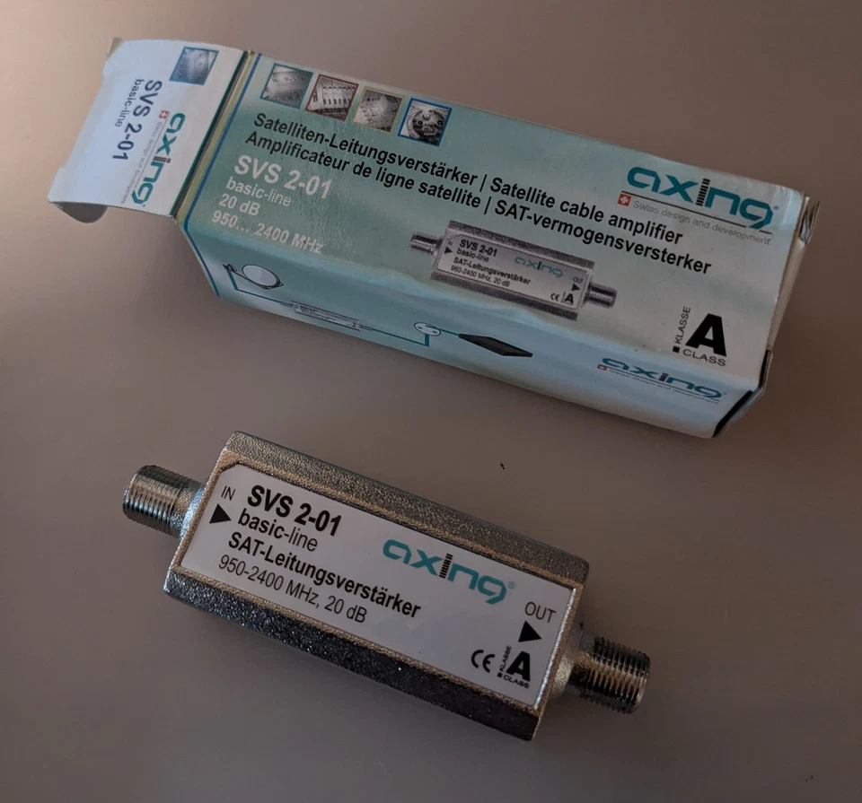 Axing SVS 2-01 Inline Satelliten-Leitungsverstärker | 20 dB, 950 bis 2400 MHz - Bild 1 von 1