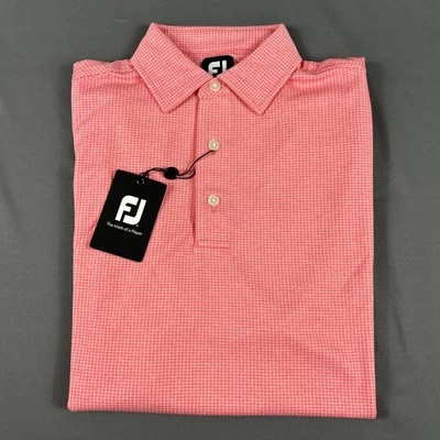 FootJoy Golf Shirt Polo Sleeve Logo Mini Check Small Coral Polyester MSRP $78 - Image 1 of 4