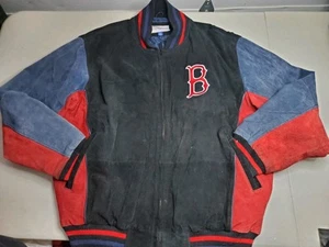 BOSTON RED SOX giacca pelle scamosciata nera rossa L G-III cappotto Carl Banks MLB - Foto 1 di 9