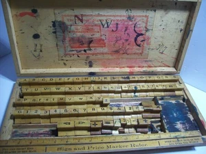75 Piece Vintage Rubber STAMPS Alphabet Number and others Wooden BOXED - Picture 1 of 14