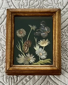 Butterflies & Flowers Collage in a Wood Frame Shadow Box 5.5 x 6 x 2" - Picture 1 of 2