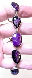 GORGEOUS Sterling Silver & Genuine Deep Purple Sugilite Gemstone Bracelet - Picture 1 of 22