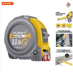 8m/26ft Measuring Tape Dual Scale Magnetic Hook Wide Blade Shockproof Case - Picture 1 of 11