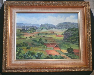 Vintage ENMARCADO ORIGINAL ACEITE PALMERAS CUBANAS MONTAÑAS Viñales Pinar Del Río Cuba Foto 1 de 4