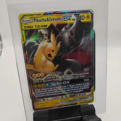 Pokémon Pikachu & Zekrom GX TCG Sun & Moon Team Up Holo Ultra Rare Card 33/181 - Image 1 of 3