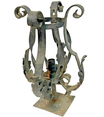 ANTIQUE HEAVY WROUGHT IRON GOTHIC VICTORIAN OUTSIDE POST (gas?) LIGHT 18” X 12” - Image 1 of 4