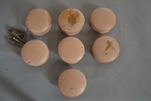 GOOD SET 7 ANTIQUE DRESSER DRAWER DESK WALNUT HARDWOOD KNOBS PAINTED C 1860(V63) - Picture 1 of 7