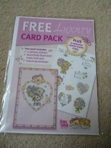 New Triple Fold Card Envelope Stickers and 4 Cross stitch charts Bear and Hearts - Picture 1 of 5