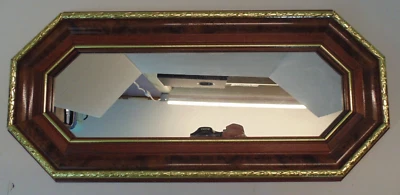 Vtg Home Interiors Brown Wood With Gold Trim Octagonal Wall Mirror 18.5" x 8.5" - Image 1 of 4