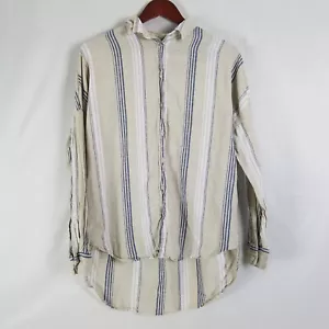 Calliope Shirt Damen Large Beige Oversize Oberteil Leinenmischung Gestreift Langarm - Bild 1 von 13