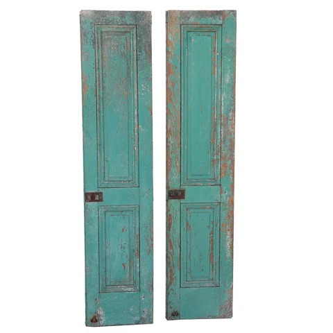 Pair Antique French Provincial Painted Pine Architectural Window Shutters Cover