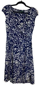LAUREN RALPH LAUREN BLAU WEISS WICKELSTIL KLEID GRÖSSE 8 Faux Wickel Karriere A27 - Bild 1 von 7