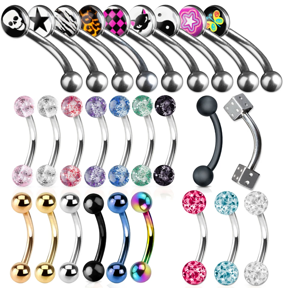 1,2mm Sopracciglia Piercing Curvo Barbell Banana Intimo Acciaio Inox BAN - Immagine 1 di 1