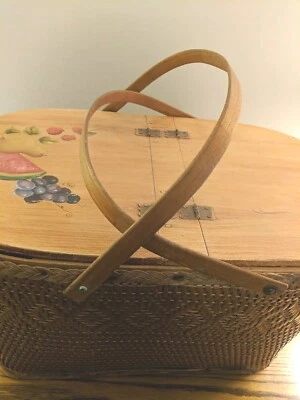 Cesta de picnic grande de mimbre vintage RED-MAN, asas de madera 22x15x12 de alto con inserto Foto 1 de 4