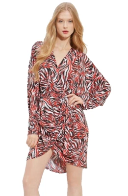 NWOT Abi Ferrin 'Carmela" Draped Printed Wrap Dress Red Size Medium - Image 1 of 2
