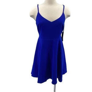 Lulus a-line skater sleeveless dress size medium NWT bright blue V-neck - Picture 1 of 9