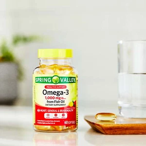 Spring Valley Omega-3 Fish Oil, Dietary Supplement Softgels, 1000 mg, 60 Count - Picture 1 of 10