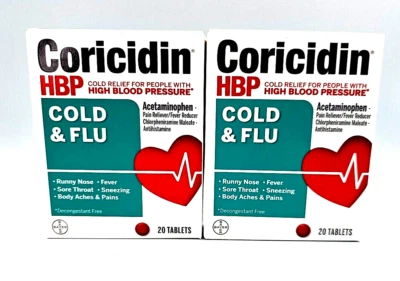2 Pack Coricidin HBP Cold & Flu Relief Heart Health Decongestant Free 20 ct ea - Image 1 of 3