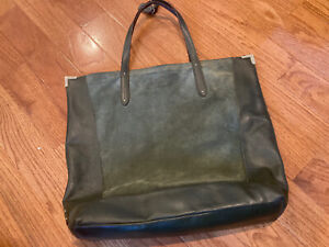 Coach Dark Green Large Leather With Suede Front Tote Bag Purse Shoulder Strap