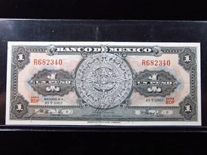 Mexico 1 Peso 1967 Aztec Sun Stone Banco de México World Banknotes Money h2340 - Picture 1 of 3