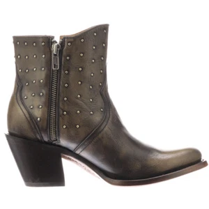 Lucchese Harley Cowhide Zippered Studded Round Toe Cowboy Booties Womens Brown D - Picture 1 of 5