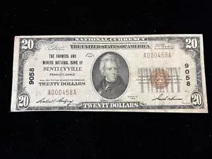 1929 20 $ Farmers & Miners Nationalbank Bentleyville PA Landeswährung #9058 - Bild 1 von 10