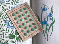 24 Vintage 8mm Czech Glass Shank Buttons Jade Green Mint Original Card Miniature