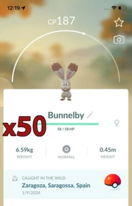 50x Bunnelby Pokemon Bundle !! Good Chance of Lucky and Good IVs !! Go - Picture 1 of 1