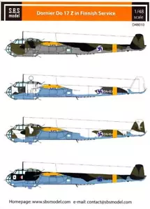 SBS Models Decals 1/48 DORNIER Do-17Z FINNISH AIR FORCE - Picture 1 of 7