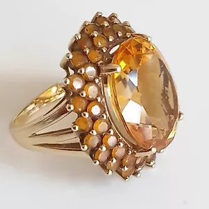 9CT YELLOW GOLD CITRINE DRESS RING - SIZE N - 7.8g - Picture 1 of 23