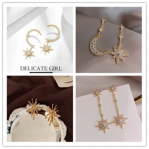 Damen 925 Sterlingsilber Stern Mond Kristall Bling Ohrstecker Allergiefrei - Bild 1 von 93