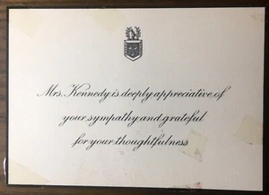 Tarjeta de condolencia de luto Jacqueline Kennedy 5x3,5 post JFK asesinato Jackie - Imagen 1 de 10