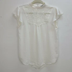 Top Express Transparente Mujer Pequeño Blanco Bordado Ojales Floral Cerradura Trasera - Imagen 1 de 12