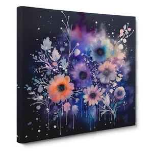 Galaxy Floral Art Canvas Wall Art Print Framed Picture Home Decor Living Room - Picture 1 of 4