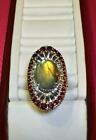 1930's Srt Deco Vintage 18.15 ctw Labradorite & Garnet with White CZ 925 SS Ring