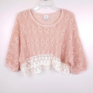 Hot & Delicious Damen Top Häkelspitze Cropped Boho Pfirsich Goldfaden Gr. S/M - Bild 1 von 7