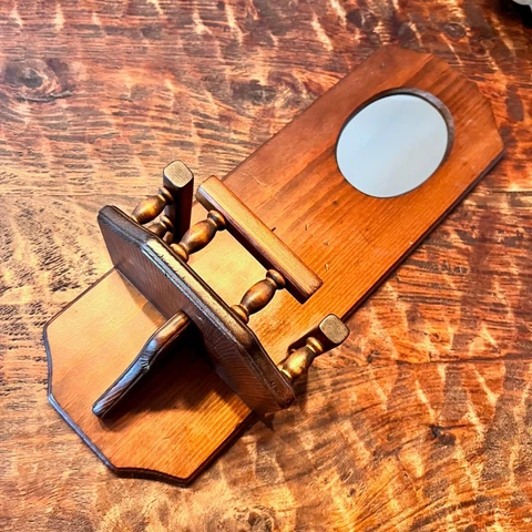 Vintage Small Wooden Mirror With Shelf Cover