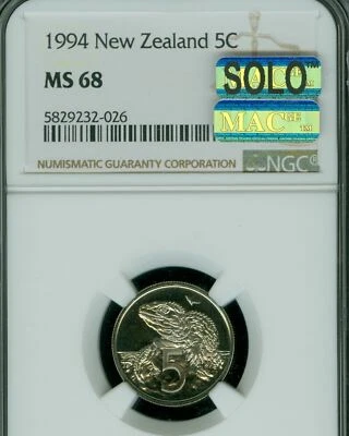1994 NEW ZEALAND 5 CENTS NGC MS68 MAC SOLO FINEST MAC SPOTLESS 7,000 MINTED * - Image 1 of 2
