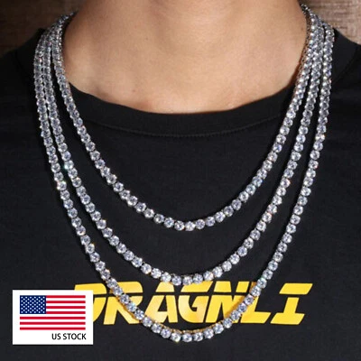 Pulsera de cadena de tenis de 5 mm 1 fila corte redondo 5A+ circonita cúbica ANTIDESLUSTRE para hombre collar Foto 1 de 4