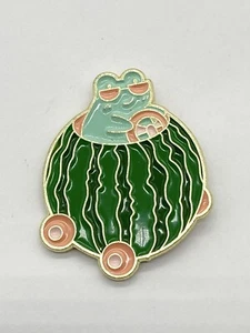 Frog Driving Watermelon Fruit Car Fun Funny Lapel Pin - Picture 1 of 3