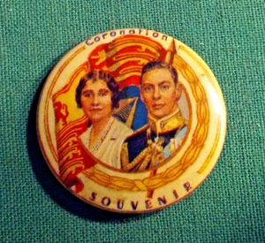 Coronation Souvenir 1937 Pin King George VI & Queen Elizabeth I ~ Metal Pinback - Picture 1 of 3