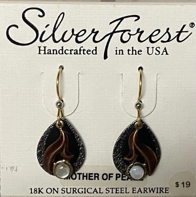 New Silver Forest Mother Of Pearl Earrings Copper Tones 18K On Surgical Steel - Image 1 of 3