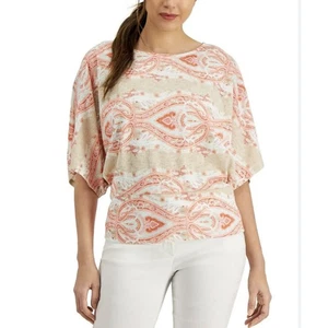 JM Collection Orange Paisley Romance Top Medium NWT - Picture 1 of 6
