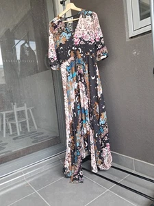 Jaase Floral Lace Trim Flowy Multicoloured Maxi Dress Ladies Sz L - Picture 1 of 6