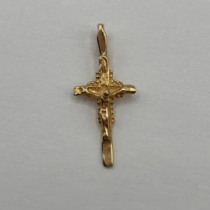 Vintage Dainty 14k Yellow Gold Religious Crucifix Cross Pendant Charm - Picture 1 of 7