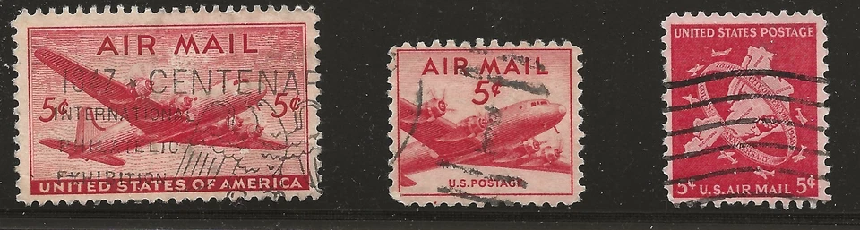 US Scott #C32-33 & C38, Singles 1946-48 Air Mail FVF Used - Image 1 of 1