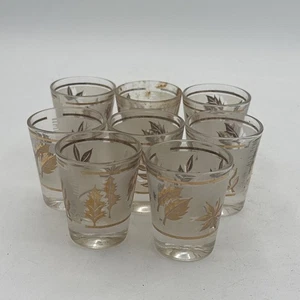 Vintage Starlyte Frosted Gold Leaf Shot Glass 1960s Lot Of 8 - Picture 1 of 4